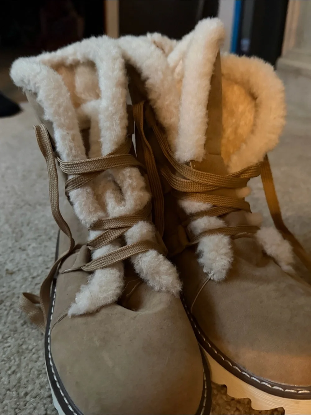 Suede Faux-Fur Lined Tan Women's Lace-Up Winter Boots